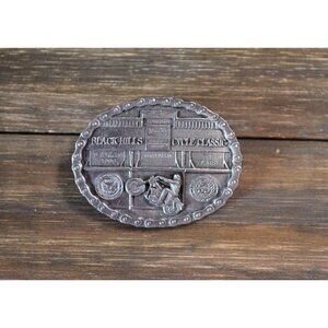 1999 Pewter Motorcycle Pin Sturgis SD Rally Hill Buckle Free Wheelie Vintage